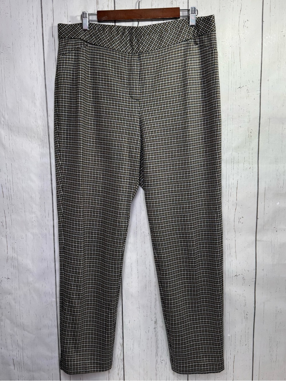 J.JILL Ponte Slim Leg Houndstooth Plaid Pants Size L Career Quiet Luxury Preppy